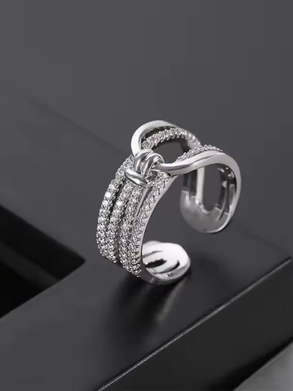 Silver Pave Knot Open Band Ring - Picture 5 of 6